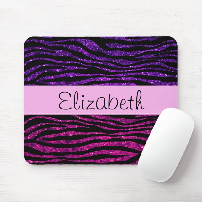 Pink Zebra, Lila Zebra, Glitzer Zebra, Ihr Name Mousepad (Mit Mouse)