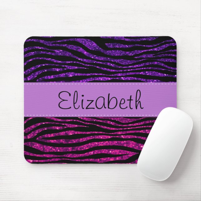 Pink Zebra, Lila Zebra, Glitzer Zebra, Ihr Name Mousepad (Mit Mouse)