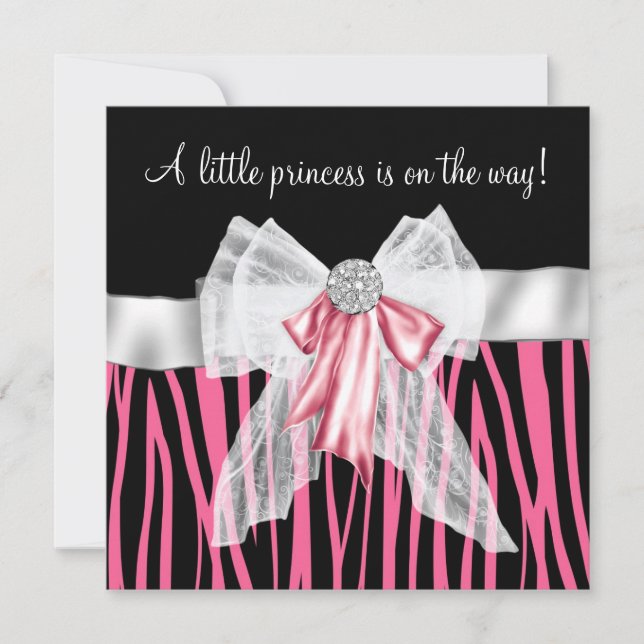 Pink Zebra Pink Black Princess Baby Dusche Einladung (Vorderseite)