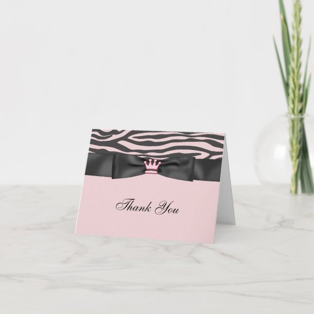 Pink Zebra Pink Schwarze Prinzessin Vielen Dank Ka Dankeskarte (Vorderseite)