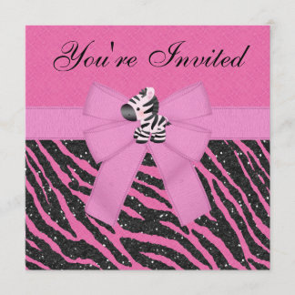 Pink Zebra, Princess Crowns & Animal Print Glitzer Einladung