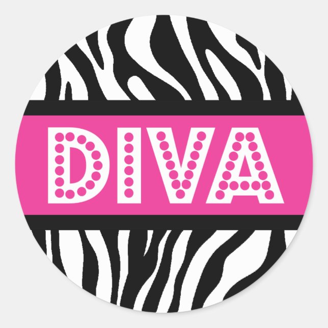 Pink & Zebra Print DIVA Typografie Party Sticker (Vorderseite)