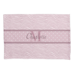 Pink Zebra Print & Polka Dots Mit Monogramm Kissenbezug