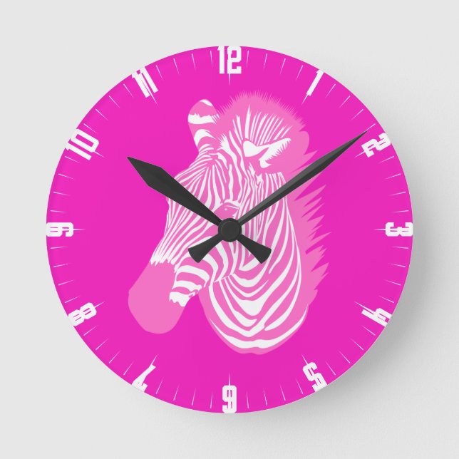 Pink Zebra Round Clock Runde Wanduhr (Vorderseite)