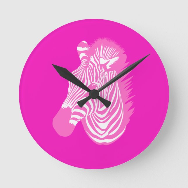 Pink Zebra Runde Wanduhr (Vorderseite)
