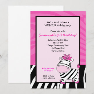 Pink Zebra Stripe 12x18 Geburtstagsfeier Einladung