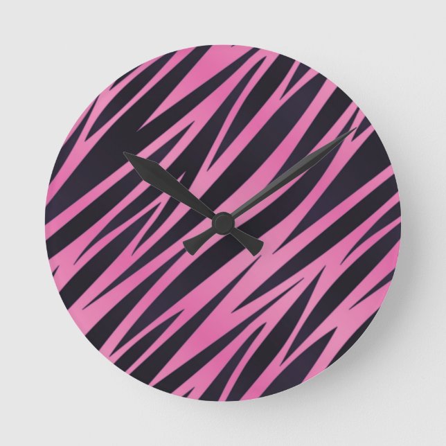 Pink Zebra Stripe Background Runde Wanduhr (Vorderseite)