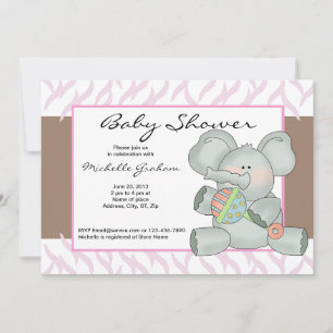 Pink Zebra Striped Baby Elephant Dusche Einladung
