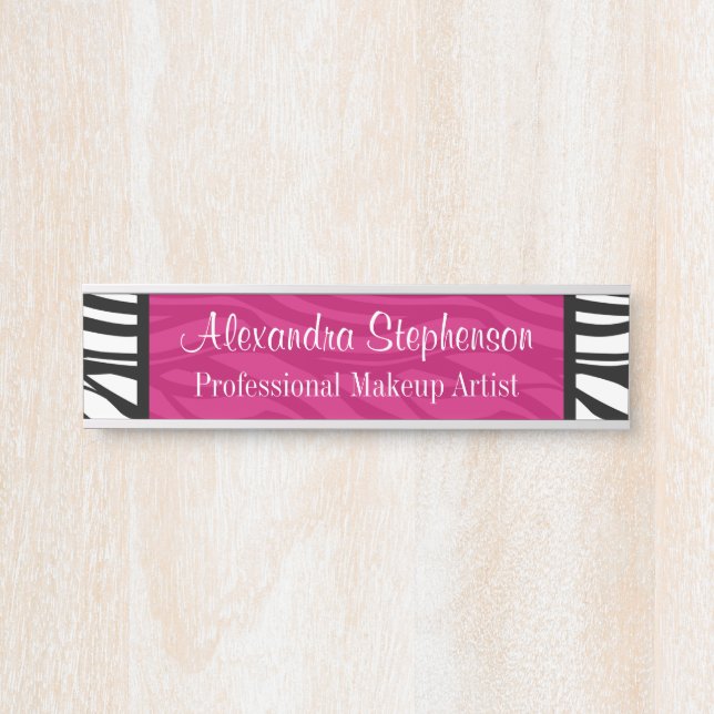 Pink Zebra Stripes Boutique Mode Makeup Beauty Türschild (Vorderseite )