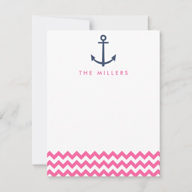 Pink Zickzack Anchor Monogram Stationer laden ein Mitteilungskarte (Vorderseite)