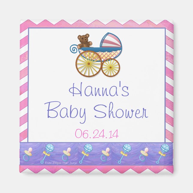 Pink Zickzack Baby Pram Baby Dusche Gefallen Magne Magnet (Vorne)