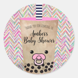 Pink Zickzack Boba Tea Baby Dusche Danke Runder Aufkleber
