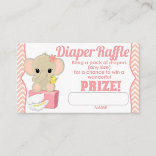 Pink Zickzack Elephant Diaper Raffle Tickets 100pk Begleitkarte
