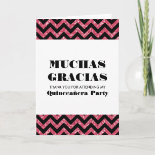 Pink Zickzack Glitzer Quinceañera Vielen Dank Dankeskarte