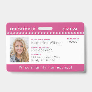 Pink Zickzack Homeschool Educator ID Abzeichen Ausweis
