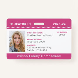 Pink Zickzack Homeschool Educator ID Abzeichen Ausweis