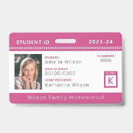 Pink Zickzack Homeschool Student ID Abzeichen Ausweis