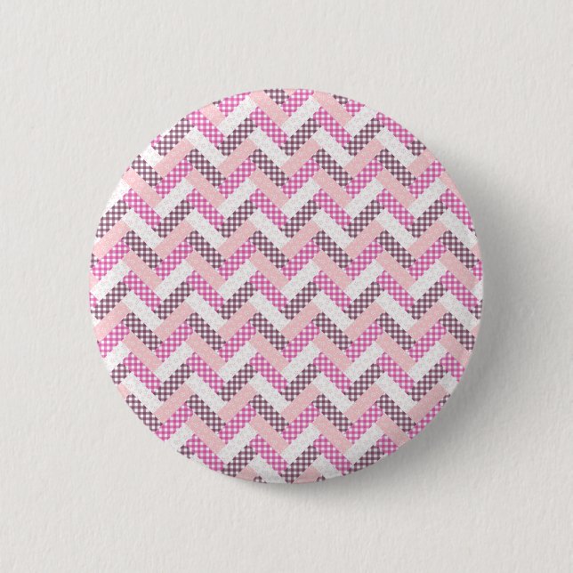 Pink Zig Zag Quilt Muster Geschenke für sie Button (Vorderseite)