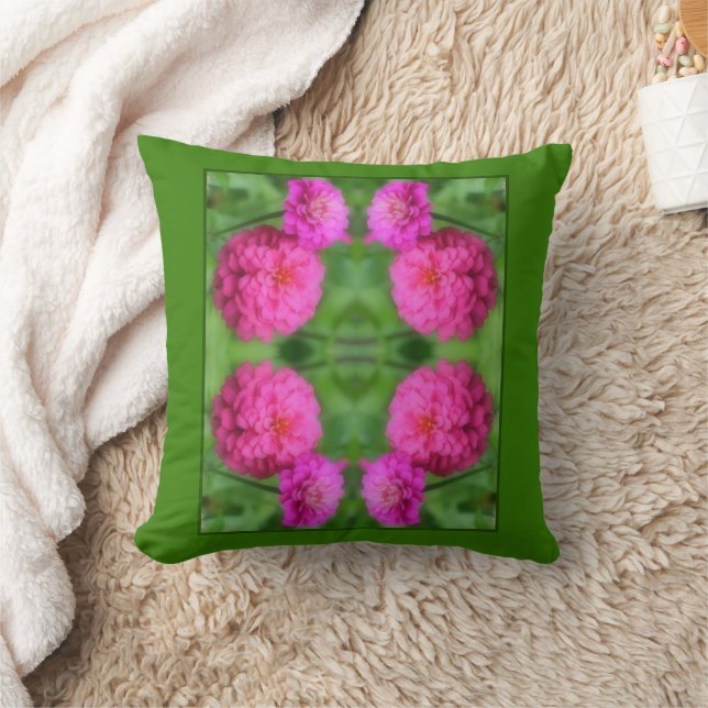 Pink Zinnia Blume Pair Nah Abstrakt Kissen (Decke)