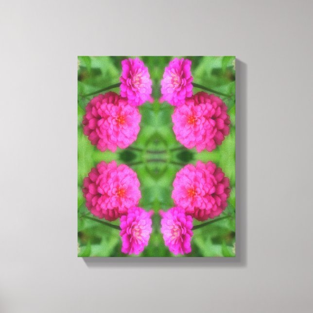 Pink Zinnia Blume Pair Nah Abstrakt Leinwanddruck (Vorderseite)