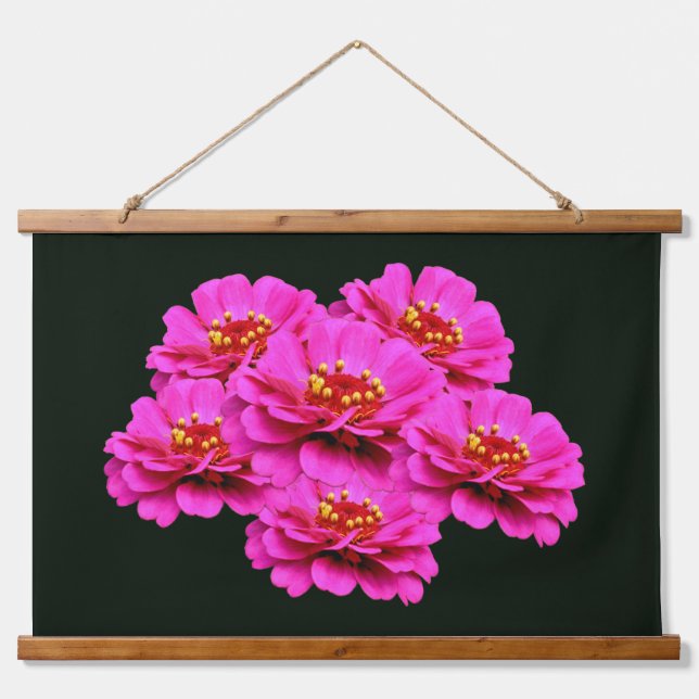 Pink Zinnia Flower Bouquet  Wandteppich Mit Holzrahmen (Vorne)
