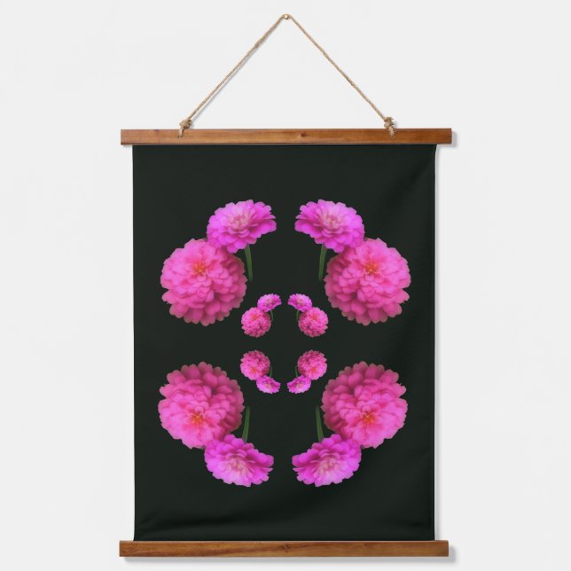 Pink Zinnia Flower Pair Nature Abstract  Wandteppich Mit Holzrahmen (Vorderseite)