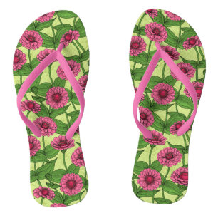 Pink Zinnias auf hellgrün Flip Flops
