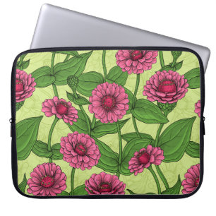Pink Zinnias auf hellgrün Laptopschutzhülle