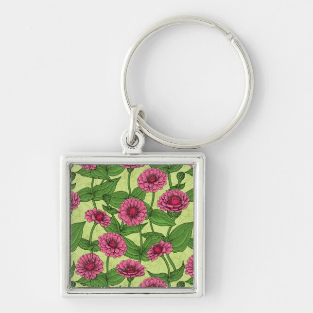 Pink Zinnias auf hellgrün Schlüsselanhänger (Vorne)