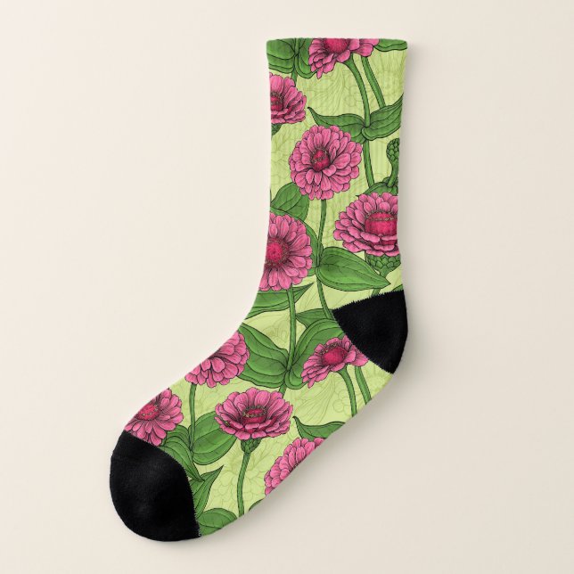 Pink Zinnias auf hellgrün Socken (Links - Außen)