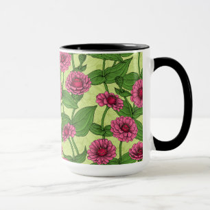 Pink Zinnias auf hellgrün Tasse