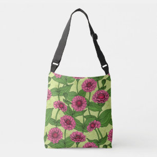 Pink Zinnias auf hellgrün Tragetaschen Mit Langen Trägern