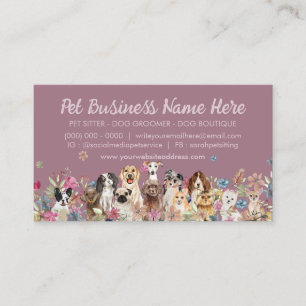 Pink Zwei-Seiten-Elegante-Blumen-Hundetrainer Visitenkarte
