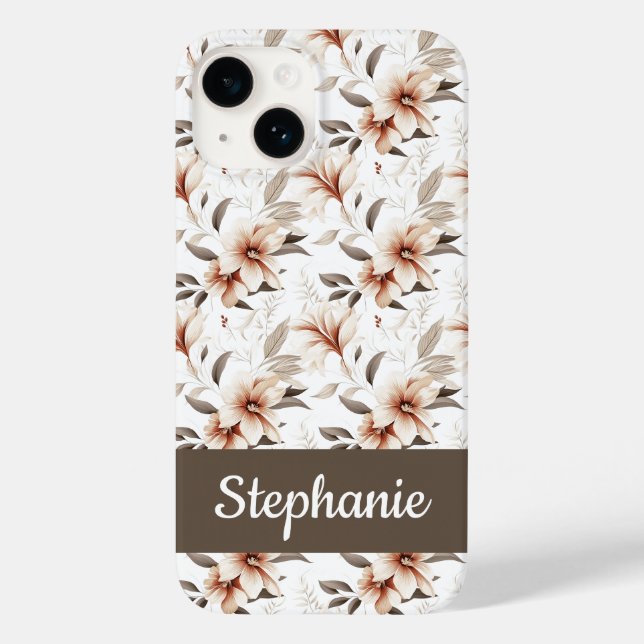 Pinkbraune Aquarell-Wildblumen-Name Case-Mate iPhone 14 Hülle (Rückseite)