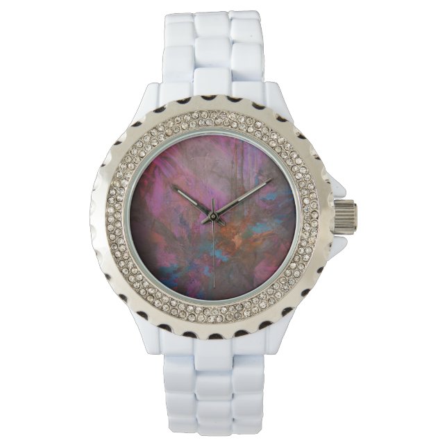 Pinke Blumen Armbanduhr (Vorderseite)