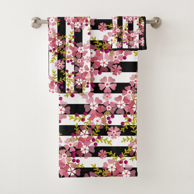 Pinke Blumen Badhandtuch Set (Insitu)