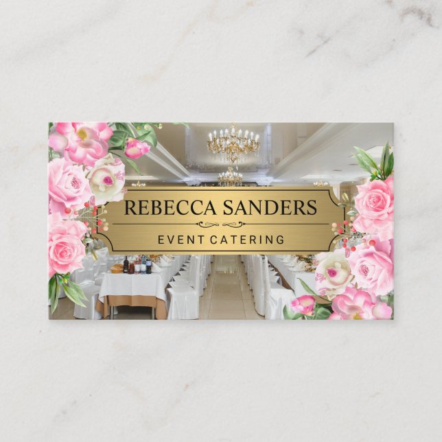 Pinke Blumen | Catering | Bankettsaal Visitenkarte (Vorderseite)