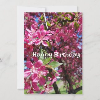 Pinke Blumen. Der Frühling blüht. Happy Birthday Einladung