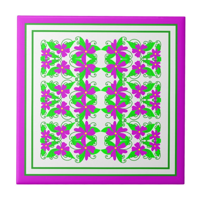 Pinke Blumen Fliese (Vorderseite)