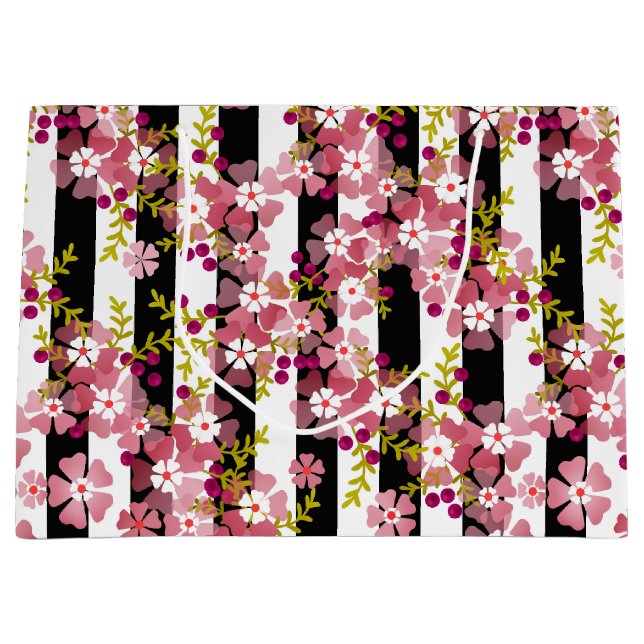 Pinke Blumen Große Geschenktüte (Vorderseite)