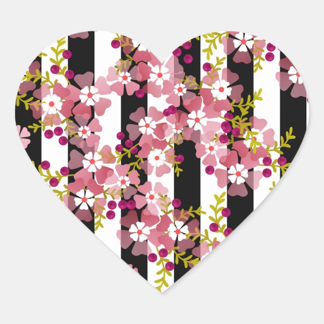 Pinke Blumen Herz-Aufkleber (Vorderseite)