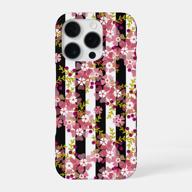 Pinke Blumen iPhone 16 Pro Hülle (Rückseite)