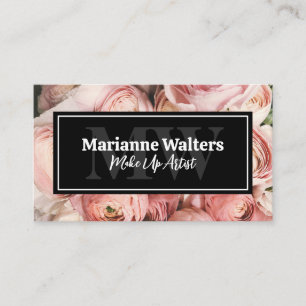 Pinke Blumen   Monogramm Visitenkarte