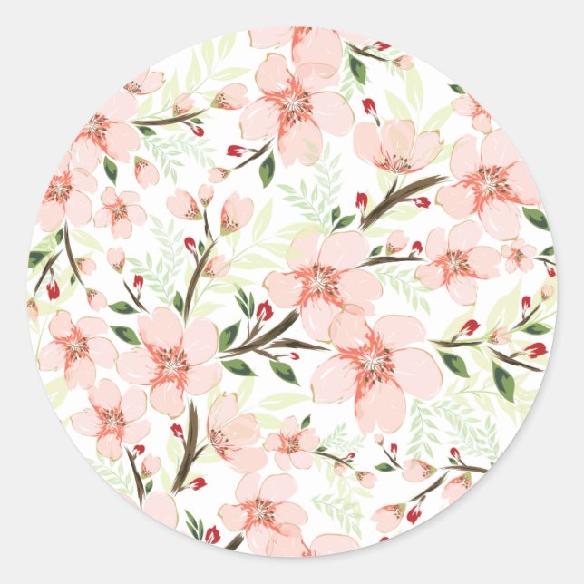 Pinke Blumen Runder Aufkleber (Vorderseite)