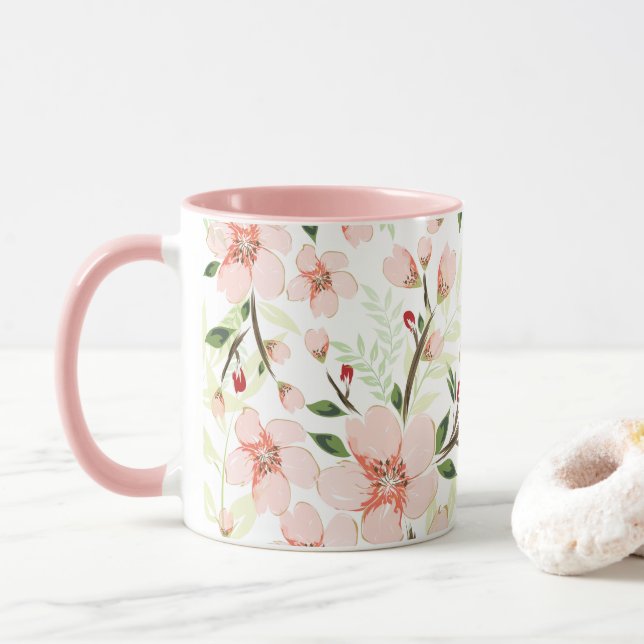 Pinke Blumen Tasse (Mit Donut)