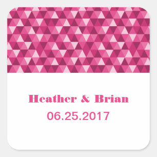 Pinke geometrische Dreiecke für die Hochzeitsklebe Quadratischer Aufkleber