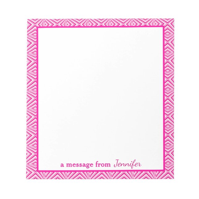 Pinke geometrische Grenze mit Monogramm Notizblock (Vorderseite)