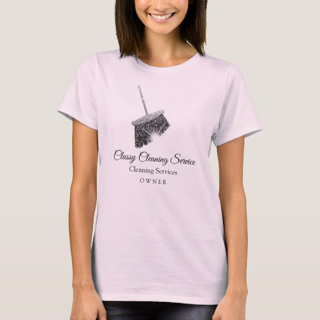 Pinke graue Reinigungsdienste - Haushaltstitel Beh T-Shirt (Vorderseite)