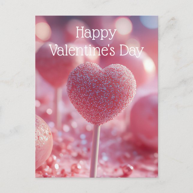 Pinke Herz Cake Pops Valentinstag Postkarte (Vorderseite)