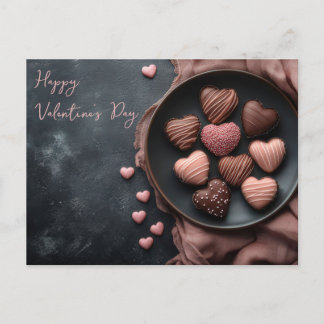 Pinke Herzen aus Schokolade Valentinstag Postkarte